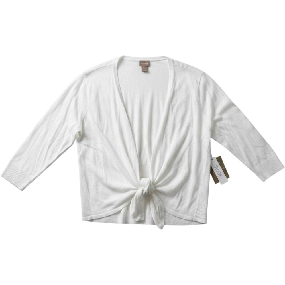 Chico's Yelena Convertible Cardigan Alabaster White Tie Front Sweater 2 L NEW